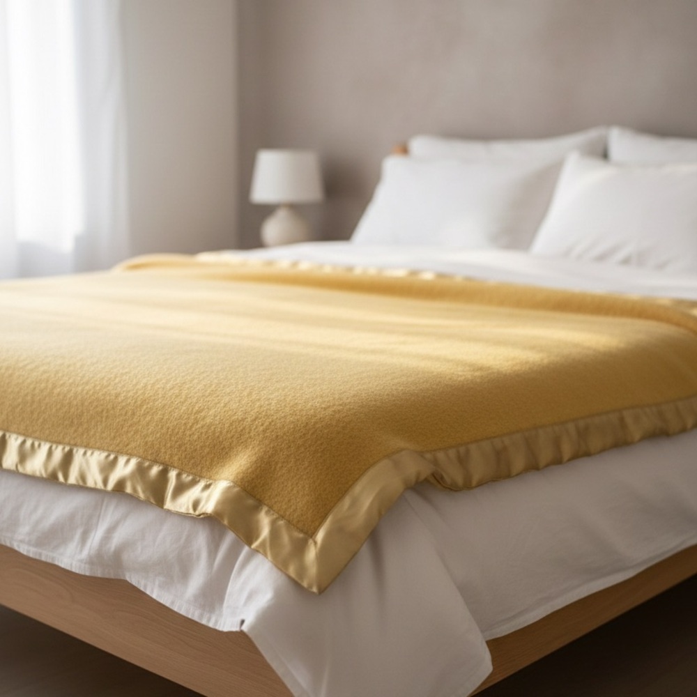 Vintage Kenwood Ramcrest moth proofed pure virgin Wool blanket yellow